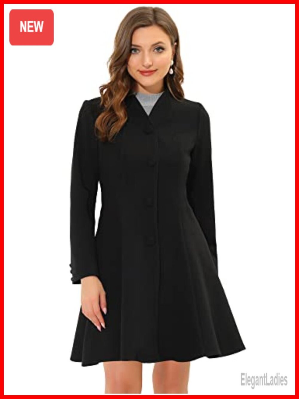 Allegra K Single Breasted Pea Coat A-Line Mid-Long Winter Overcoat